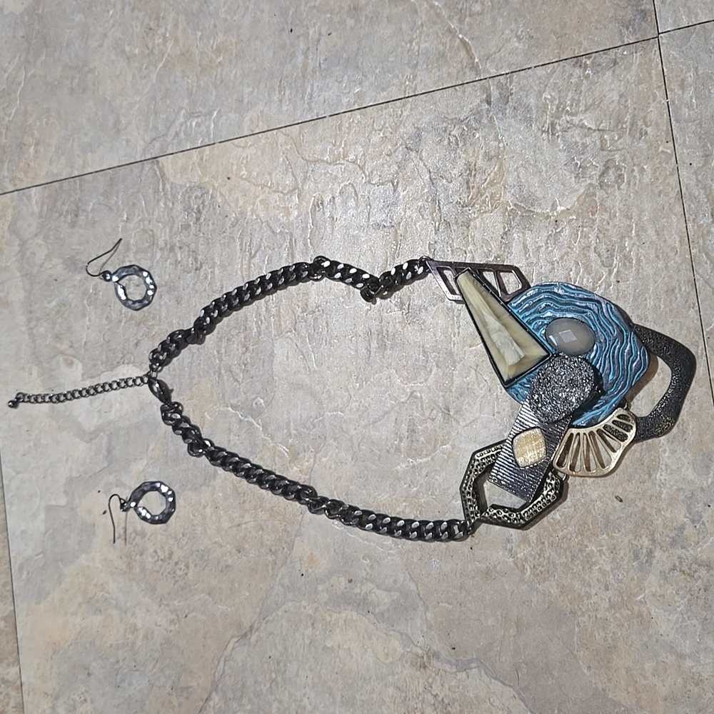 Heart Turquise Statement Necklace And Earrings Set